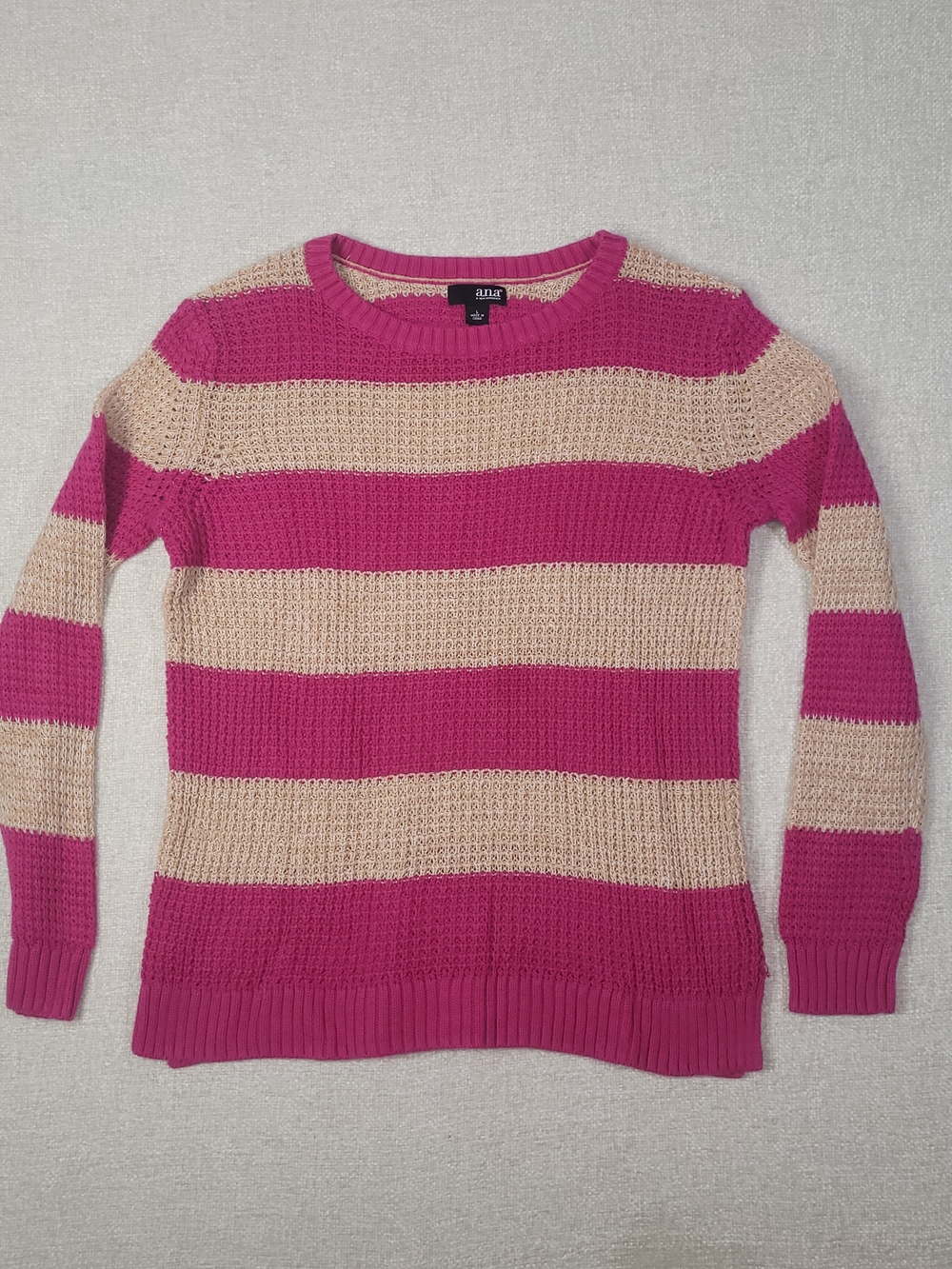 a.n.a Pink and Cream Wide-Strip Crewneck Sweater